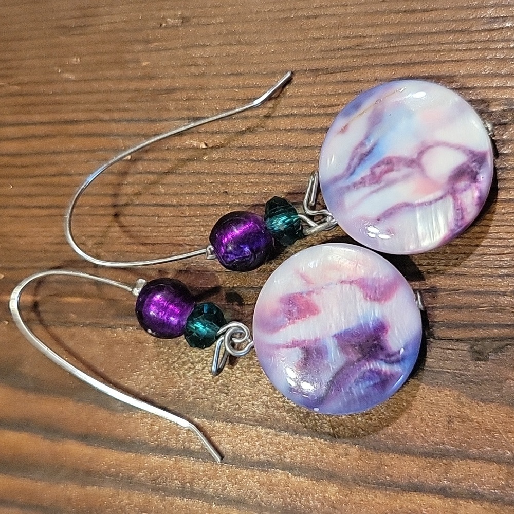Nature Inspired Purple and Teal Hook‎ Earrings